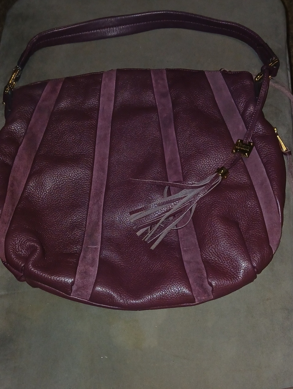 Aimee Kestenberg Deep Plum Leather Shoulder Bag Gold Hardware Multi Zippers